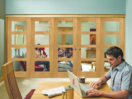 Freefold Shaker (clear glass) Oak Internal Folding Sliding Doors
